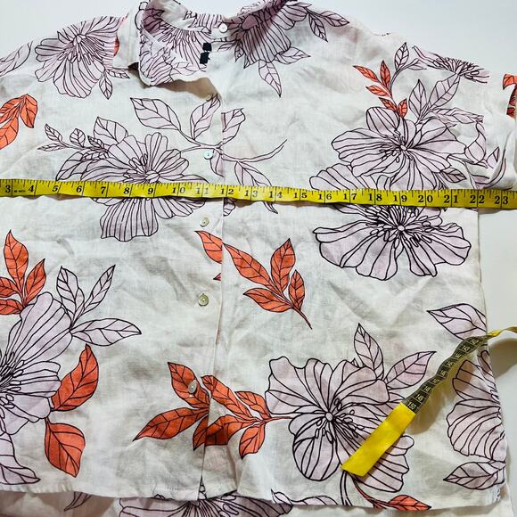 Rachel Roy Linen Multicolored Floral Dolman Sleeve Button Up Top Size Small - Picture 5 of 7